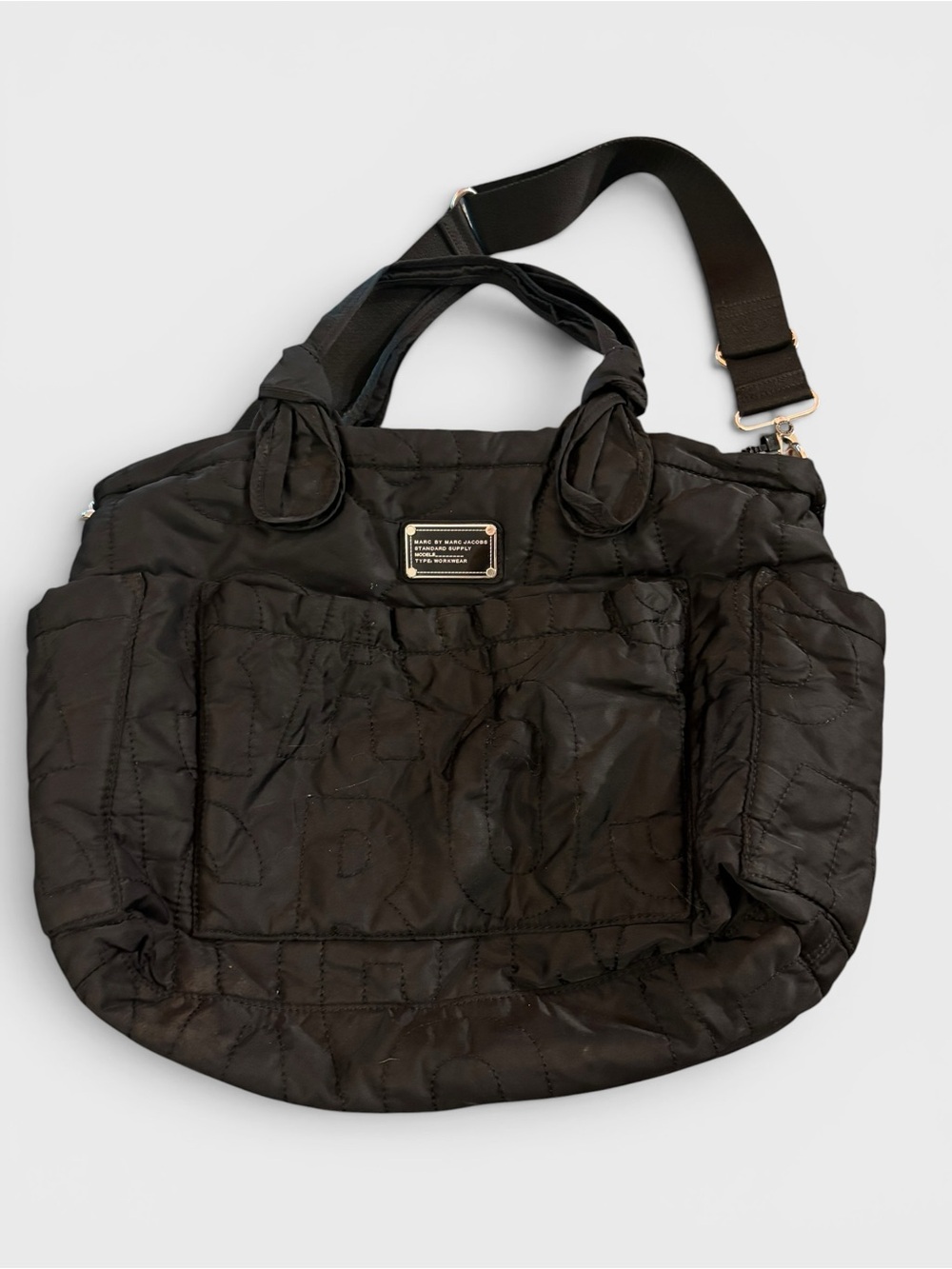Marc by Marc Jacobs Black Quilted Nylon Tote Bag Crossbody Travel